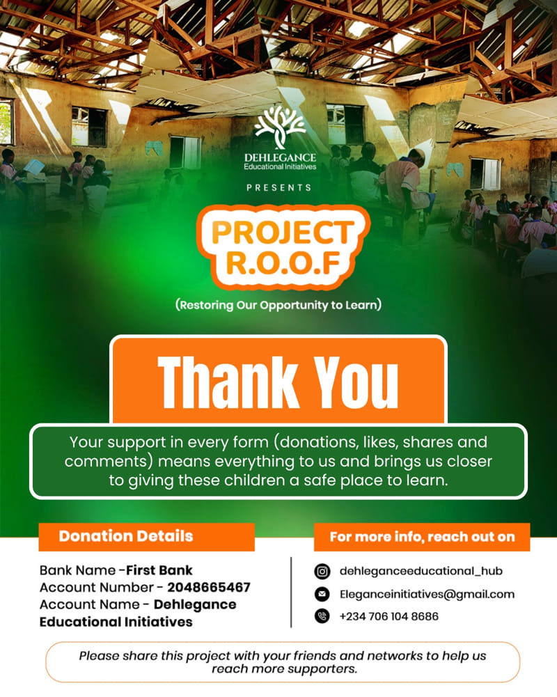 Project R.O.O.F flyer, Faith Primary School Akure